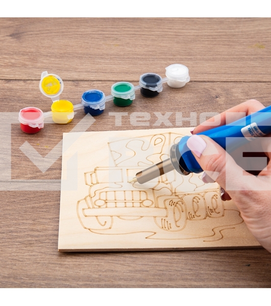 Выжигатель Rexant 12-0186 (набор паяльник-выжигатель), 7 насадок, подставка, кисточка, краски 230 В/30 Вт