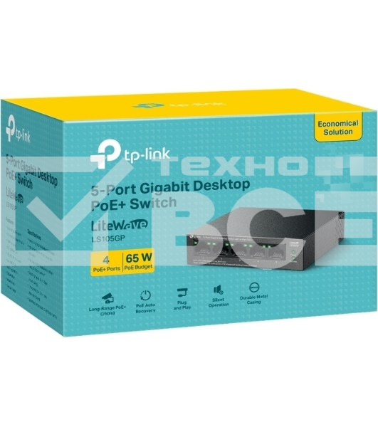 Настольный коммутатор TP-Link LS105GP с 5 гигабитными портами (4 порта PoE+)