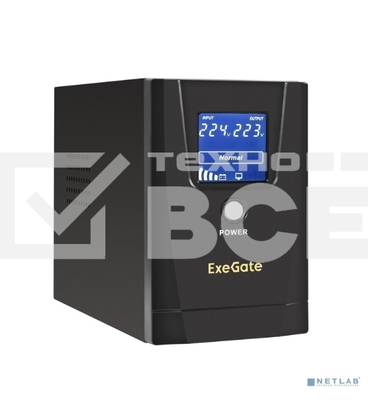 Источник бесперебойного питания ExeGate Power Smart ULB-500.LCD.AVR.2SH <500VA/300W, LCD, AVR, 2*Schuko, металлический корпус, Black>