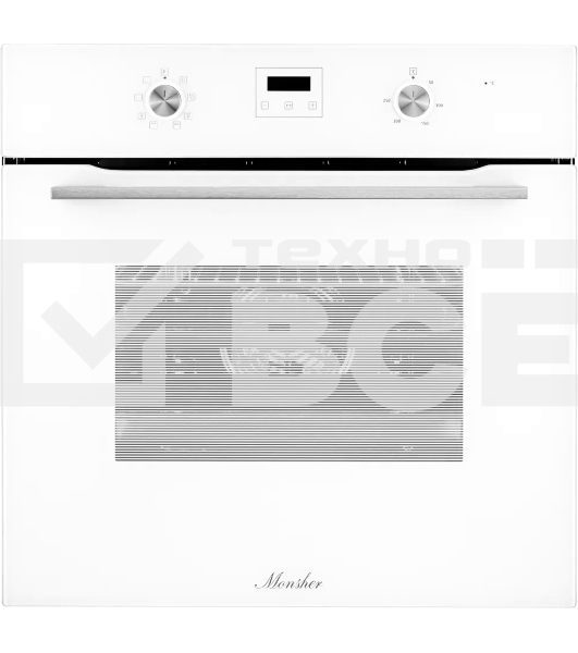 Встраиваемый духовой шкаф Monsher MOE 6183 W 60 см, 8 режимов, High-Tech, 70 л, гидролизная очистка, белый