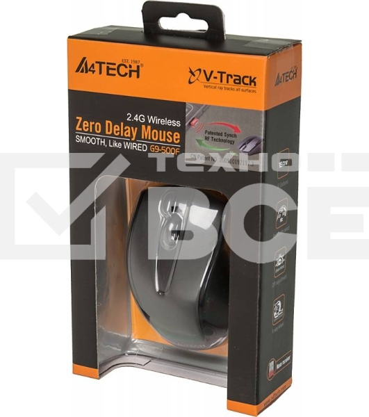 Мышь беспроводная A4Tech G9-500F черный, 1200 dpi, радиоканал, USB, кнопки - 4