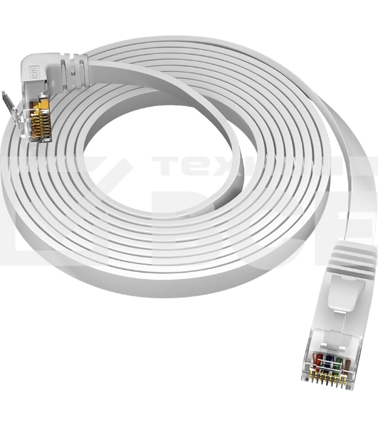 Патч-корд GCR PROF плоский 3.0m, UTP медь кат.6, белый, нижний угол, ethernet high speed 10 Гбит/с, RJ45, T568B