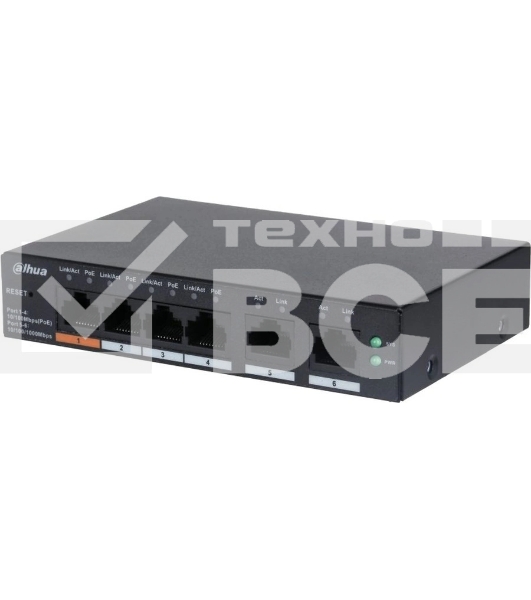 Коммутатор Dahua DH-CS4006-4ET-60 (L2) 4x100Мбит/с 2xКомбо(1000BASE-T/SFP) 30W управляемый