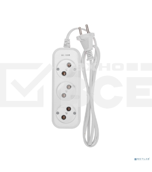 Удлинитель PROconnect 3 гнезда, 1,5 м, 2х0,75 мм², б/з, белый