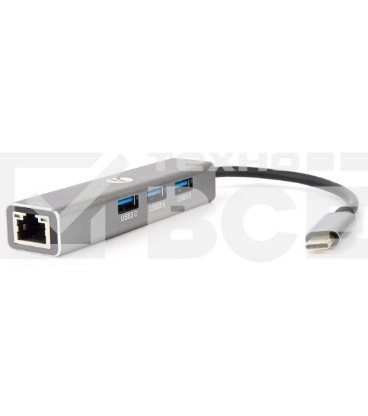Кабель-концентратор USB 3.1 Type-Cm --> RJ-45+3port USB3.0(f) Aluminum Shell VCOM <DH311A>
