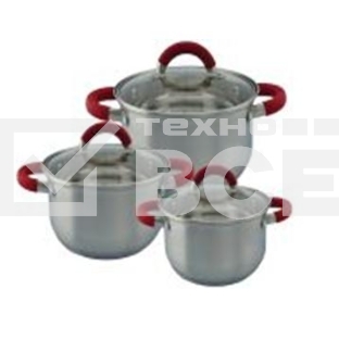 Набор кастрюль Kelli KL-4236 6 пред. (набор кастрюль 3 шт. - 1,9 л, 2,6 л и 3,6 л. Внутри шкала измерения. Силикон. ручки не нагреваются. Высококач. нерж. сталь. 5-слойное капсульное дно. Зеркал. поверхность. Матовая полоска. Можно использовать на всех типах плит. Стекл. крышки с паровыпуском.)