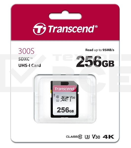 Флеш карта SD 256GB Transcend SDXC Class 10 UHS-I U3, V30, TLC, Silver