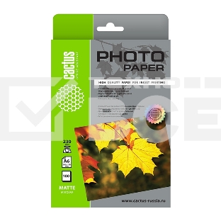 Фотобумага Cactus CS-MA6230100 A6/230г/м2/100л./белый матовое для струйной печати