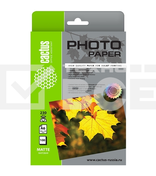 Фотобумага Cactus CS-MA6230100 A6/230г/м2/100л./белый матовое для струйной печати
