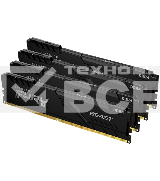 Оперативная память Kingston Fury Beast, DDR4, 32GB (4x8GB), 3600MHz, CL17, с радиаторами, черный