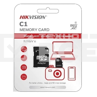 Флеш карта microSDHC 64GB Hikvision HS-TF-C1(STD)/64G/Adapter <HS-TF-C1(STD)/64G/Adapter>  (с SD адаптером) R/W Speed 92/30MB/s, V30