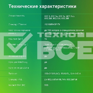 Коммутатор Digma DSP216F-1G-1C-R300 (L2) 16x100Мбит/с 1x1Гбит/с 1xКомбо(1000BASE-T/SFP) 16PoE 16PoE+ 2PoE++ 300W неуправляемый