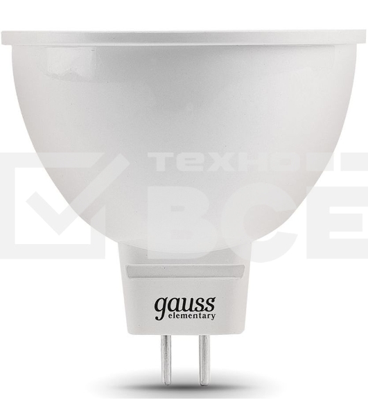 Лампа светодиодная Gauss Elementary MR16 6Вт цок.:GU5.3 спот 220B 6500K св.свеч.бел.хол. MR16 (упак.:10шт) (13536)