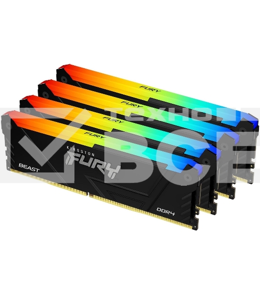 Оперативная память Kingston Fury Beast, DDR4, 32GB (4x8GB), 3600MHz, CL17, с радиаторами, RGB, черный