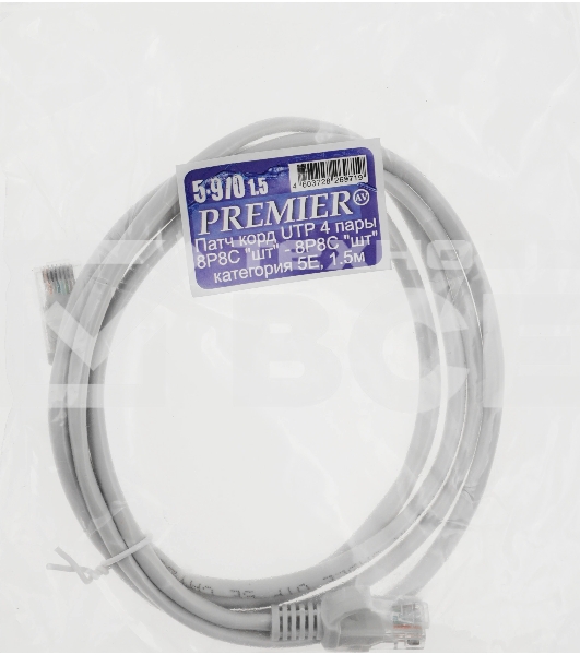 Патч-корд Premier 5-970 1Гбит/с UTP 4 пары cat5E CCA molded 1.5м серый RJ-45 (m)-RJ-45 (m)