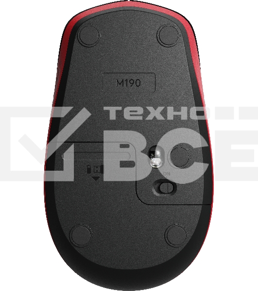 Мышь беспроводная Logitech M190 черный/красный, 1000 dpi, радиоканал, USB, кнопки - 3