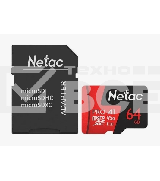 Флеш карта MicroSD card Netac P500 Extreme Pro 64GB, retail version w/SD adapter