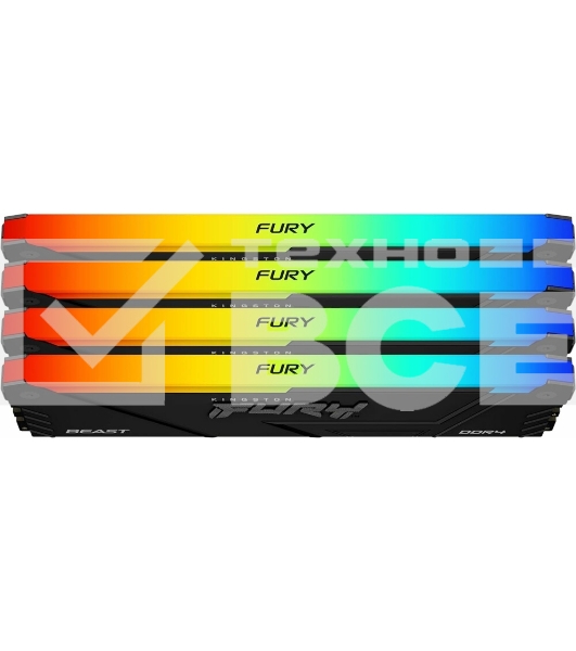 Оперативная память Kingston Fury Beast, DDR4, 32GB (4x8GB), 3600MHz, CL17, с радиаторами, RGB, черный