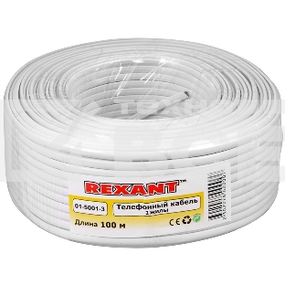 Кабель Rexant (01-5001-3) Кабель телефонный 2 жилы 100м CCA белый (ШТЛП-2)