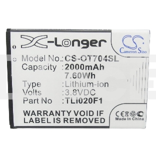 Аккумулятор CameronSinoCS-OT704SL TLi020F1 для Alcatel One Touch 7040, 7041, 6036, 5042 3.8V / 2000mAh / 7.60Wh