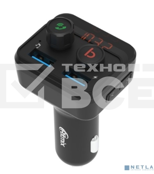 Автомобильный FM-модулятор Ritmix FMT-B100 черный BT USB (80000554)