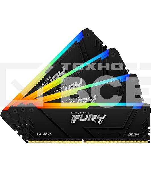 Оперативная память Kingston Fury Beast, DDR4, 32GB (4x8GB), 3600MHz, CL17, с радиаторами, RGB, черный