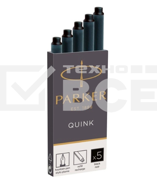Картридж Parker Quink Z11 (CW1950382) черные чернила для ручек перьевых (5шт)