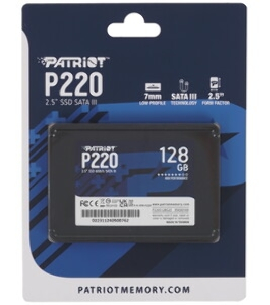 Накопитель SSD Patriot P220, 128Gb, SATA III, 2.5', R/W 550/480