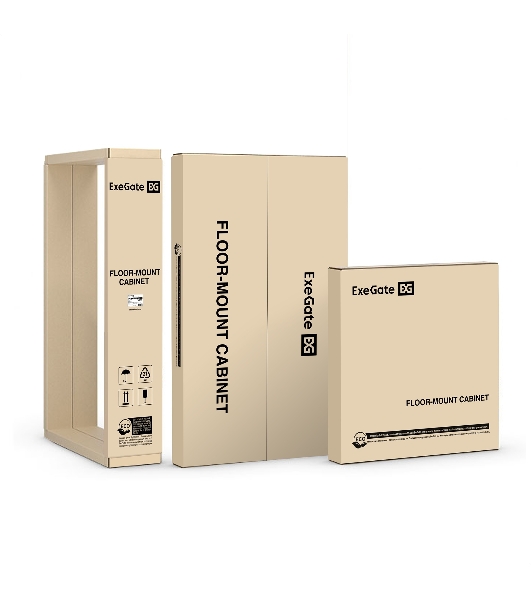 Шкаф телекоммуникационный 19' напольный 42U ExeGate EC-FS-42U.600.800.V.V.BLACK (19”, 42U, 600x800x2054mm (ШхГхВ), передняя и задняя двери перфорированные, съемные боковые панели, пыле- и влагозащита IP20, встроенный вентиляционный модуль, 1 полка в комплекте, черный RAL 9004, 3 коробки)