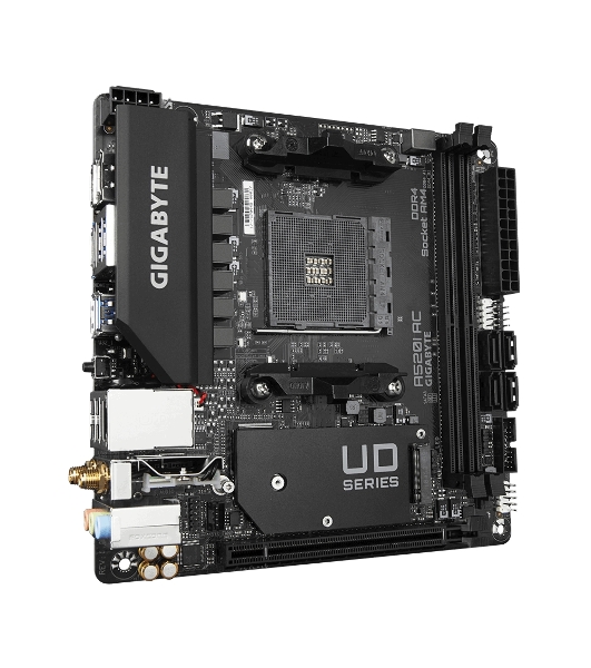 Материнская плата Gigabyte A520I AC AM4, AMD A520, 2xDDR4-3200 МГц, 1xPCI-Ex16, 1xM.2, Mini-ITX