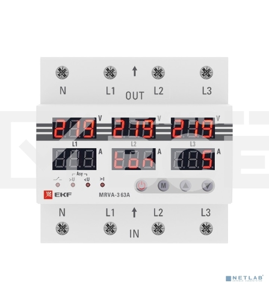 Трехфазное реле напряжения и тока с дисп. MRVA-3 63A EKF MRVA-3-63A EKF