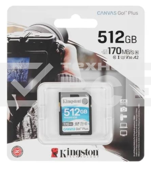 Флеш карта SD 512GB Kingston SDXC Class 10 UHS-I U3 V30 Canvas Go Plus 170MB/s