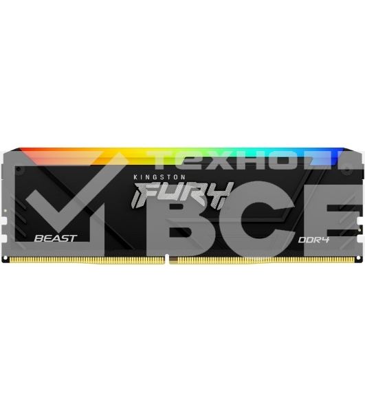 Оперативная память Kingston Fury Beast, DDR4, 16GB (1x16GB), 3600MHz, CL18, с радиатором, RGB, черный