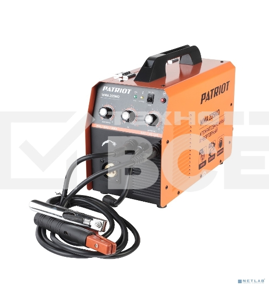 Полуавтомат сварочный инверторный PATRIOT WMA 205MQ MIG/MAG/MMA, полуавтоматическая сварка в среде газа (MIG/MAG) стальной и флюсовой проволокой 0.6/0.8 мм, сварка электродом (MMA) до 4мм, сварочный ток в режиме MIG: 40-200А; сварочный ток в режиме MMA: 4