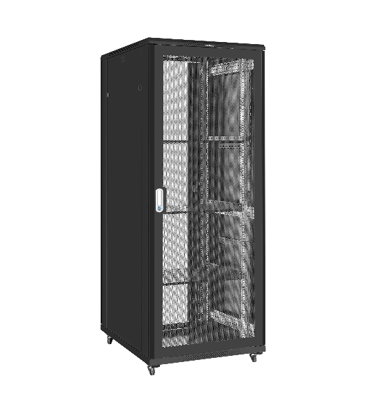 Шкаф телекоммуникационный 19' напольный 42U ExeGate EC-FS-42U.800.1000.V.V.BLACK (19”, 42U, 800x1000x2054mm (ШхГхВ), передняя перфорированная дверь, задняя двойная перфорированная дверь, съемные боковые панели, пыле- и влагозащита IP20, встроенный вентиляционный модуль, 1 полка в комплекте, черный RAL 9004, 3 коробки)
