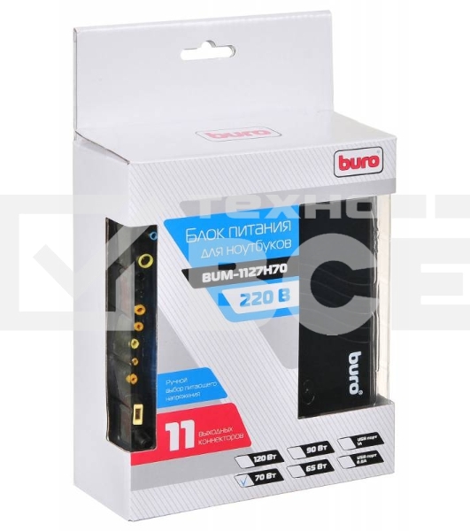 Блок питания Buro BUM-1127H70 ручной 70W 12V-24V 11-connectors от бытовой электросети