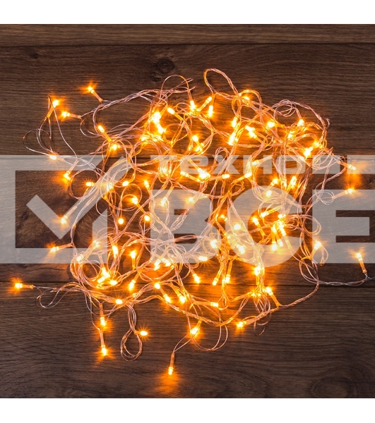Гирлянда светодиодная универсальная 100 LED ТЕПЛЫЙ БЕЛЫЙ 10 метров, прозрачный ПВХ, с контроллером