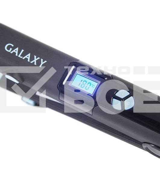 Щипцы для волос Galaxy GL 4505, голубой, 65 Вт, нагревательный элемент с защитой от перегрева, сменные пластины с керамическим покрытием: 89*27,5 мм и 89*57 мм, ЖК-дисплей с индикацией температуры, регулятор температурных режимов, шнур питания, вращающийс