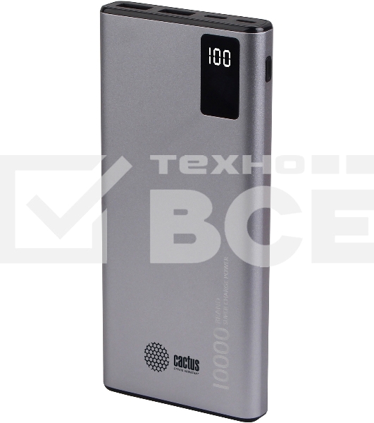 Портативный аккумулятор Cactus CS-PBFSLT-10000 10000mAh 3A 2xUSB серый