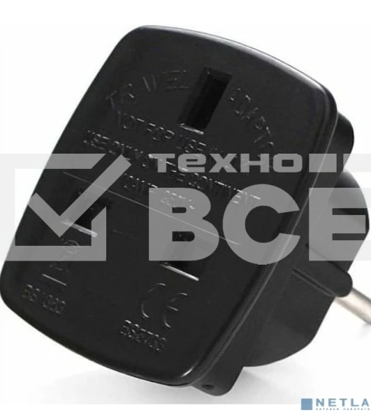 Переходник питания Gembird A-AC-UKEU-001B черный, с вилки EU,UK в RU