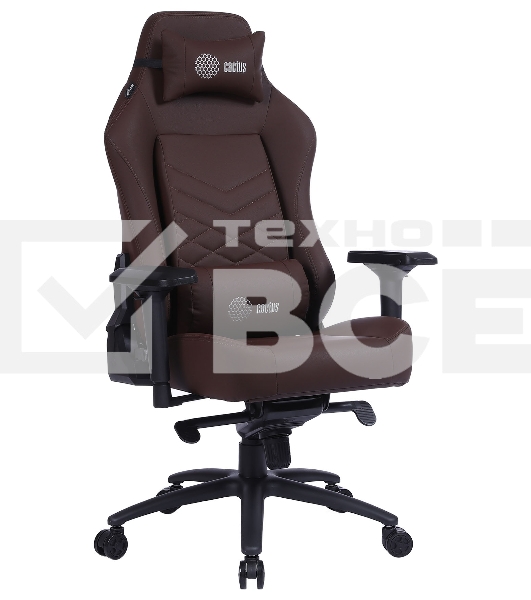 Кресло игровое Cactus CS-CHR-0112BR коричневый, сиденье коричневый, эко.кожа, с подголов. крестовина металл, пластик черный