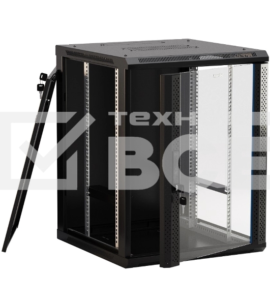 Шкаф коммутационный Hyperline (TWB-2766-GP-RAL9004) настенный 27U 600x600мм пер.дв.стекл 2 бок.пан. 60кг черный 49.9кг 1304мм