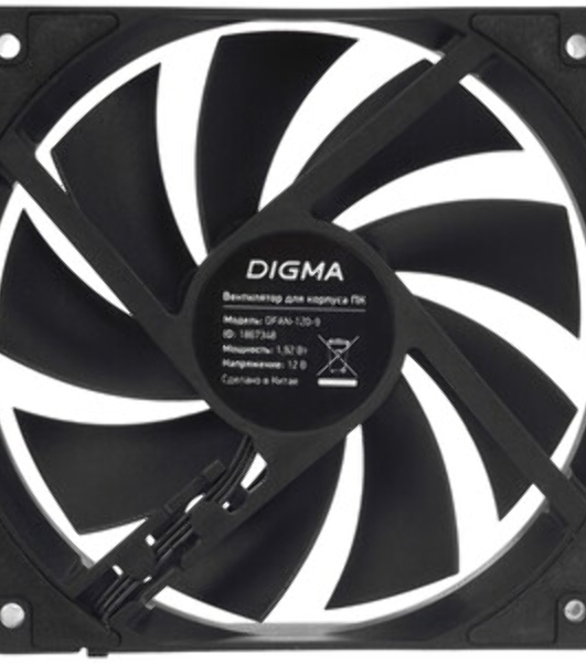 Вентилятор для корпуса Digma DFAN-90 черный, 90 мм, 1800 об/мин, 23 дБ, 3 pin