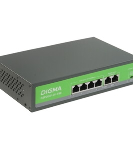 Коммутатор Digma DSP204F-2F-T80 V1, 6×100 Мбит/с, неуправляемый