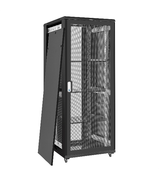 Шкаф телекоммуникационный 19' напольный 42U ExeGate EC-FS-42U.800.1000.V.V.BLACK (19”, 42U, 800x1000x2054mm (ШхГхВ), передняя перфорированная дверь, задняя двойная перфорированная дверь, съемные боковые панели, пыле- и влагозащита IP20, встроенный вентиляционный модуль, 1 полка в комплекте, черный RAL 9004, 3 коробки)