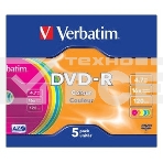 Диск DVD-R Verbatim 4.7Gb 16x Slim Color (5шт) 43557, фото 1