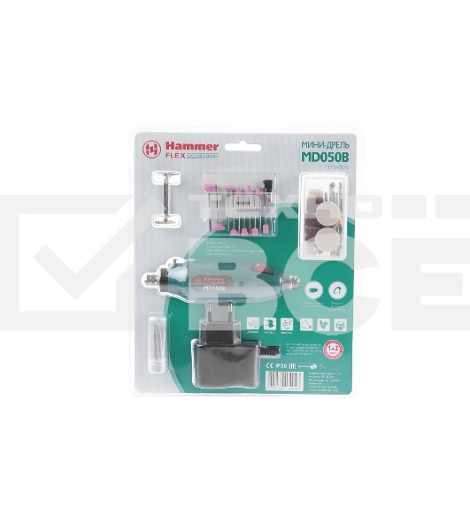 Дрель Haммer Flex MD050B 262594 113-004 Дрель (мини) 12В 1-3.2мм 15000об/мин + аксессуары 80шт, в блистере