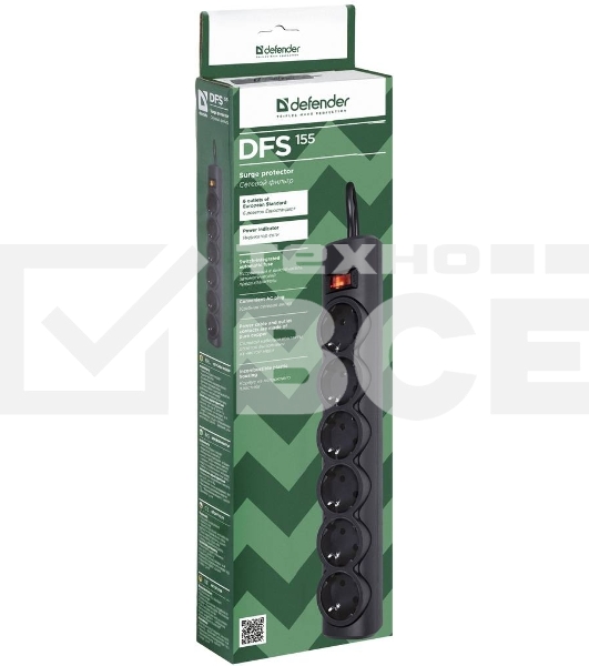 Сетевой фильтр Defender DFS 155 / 6 розеток / черный / 5.0 м