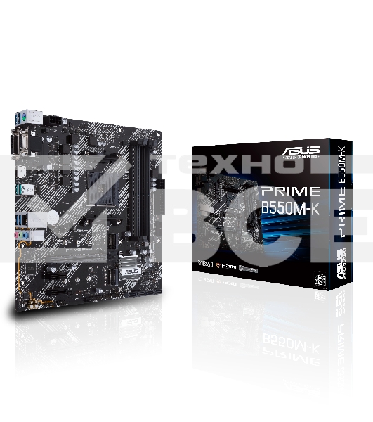 Материнская плата ASUS PRIME B550M-K, AM4, AMD B550, 4xDDR4, 4xSATA, 2xM.2, 1xPCIe 4.0 x16, 2xPCIe x1, 1xDVI-D, 1xHDMI, 1xVGA, 1x 1Gb LAN, 4xUSB 3.2 Gen 1, 2xUSB 3.2 Gen 2, 3x3.5 мм, 7.1, mATX