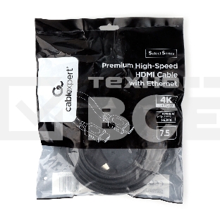 Кабель HDMI Cablexpert CC-HDMI4L-7.5M, 7.5м, v2.0, 19M/19M, серия Light, черный, позол.разъемы, экран, пакет